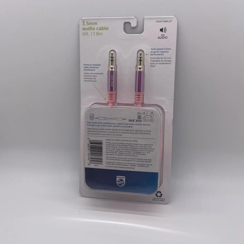 Philips Pink 3.5mm Audio Cable Aux Cable New